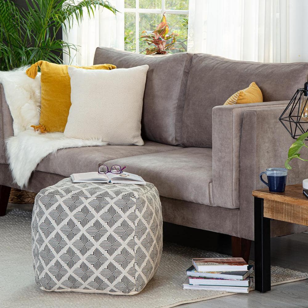 Carondelet Handcrafted Pouf in Black/Ivory - 21" Square