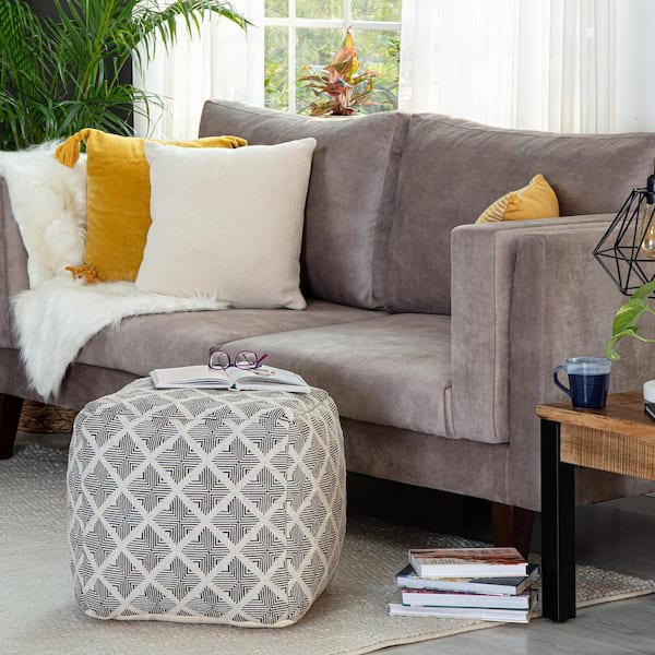 Carondelet 20 in. x 20 in. x 20 in. Black and Ivory Pouf