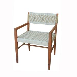 Brown and Cream Cotton Accent Chair with Wooden Frame