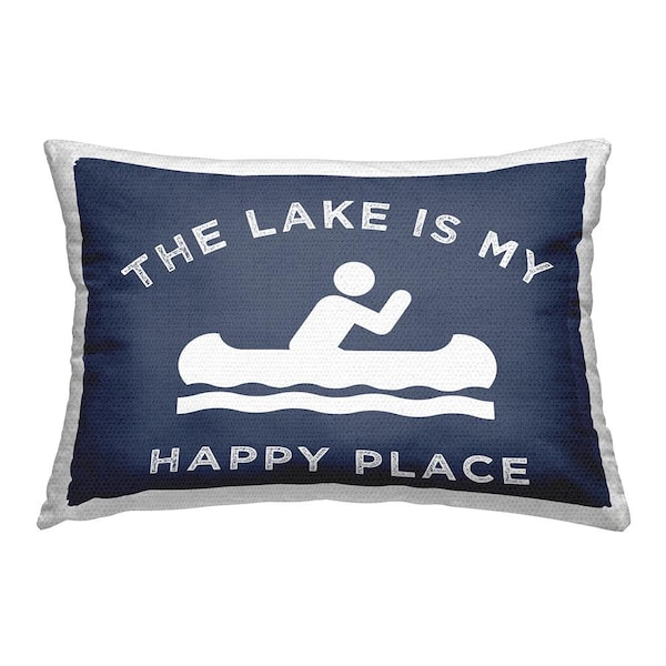 Stupell Industries Lake Happy Place Phrase Blue Rectangular Outdoor Throw Pillow