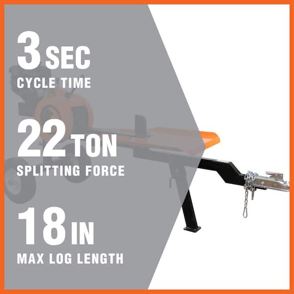 22-Ton 4.5 HP 177 cc Gas Horizontal Kinetic Log Splitter with Kohler Command Pro Engine