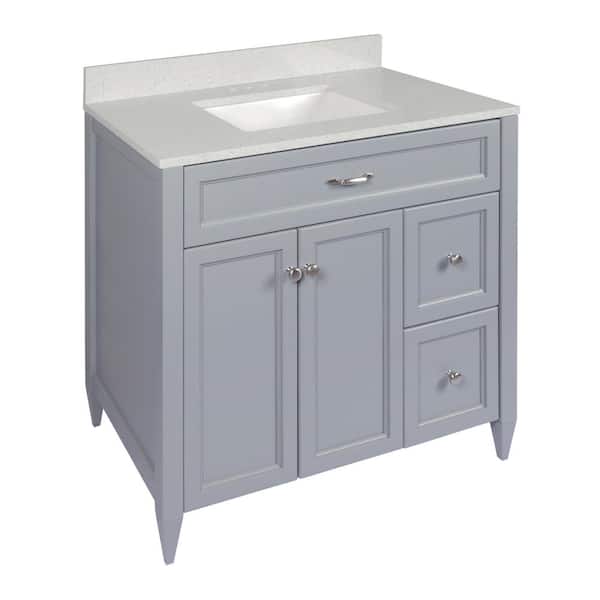 Ella Vail 37 in. W x 22 in. D x 36 in. H Bath Vanity in Gray with Quartz Stone Galaxy White Top with White Basin