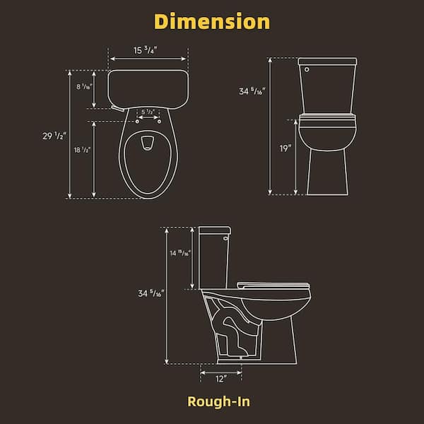 19 in. High ADA Elongated Toilet 1.28GPF Single Flush, White 2-Piece Toilet 12 in. Rough-in, Premium Soft-Close Seat