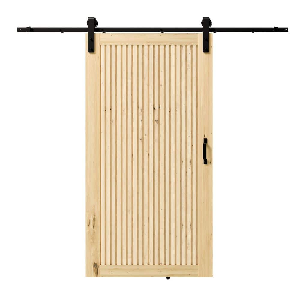 84 in. x 84 in. Light Brown, Paneled, Fluted, Painted, Pine Wood Sliding Barn Door with Hardware Kit price history on PriceWatchPro