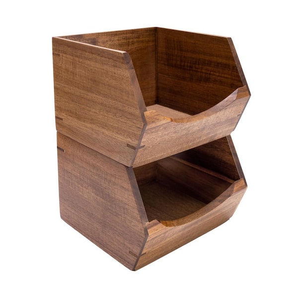Seville Classics 3-Piece Stackable Acacia Wood Bin Storage
