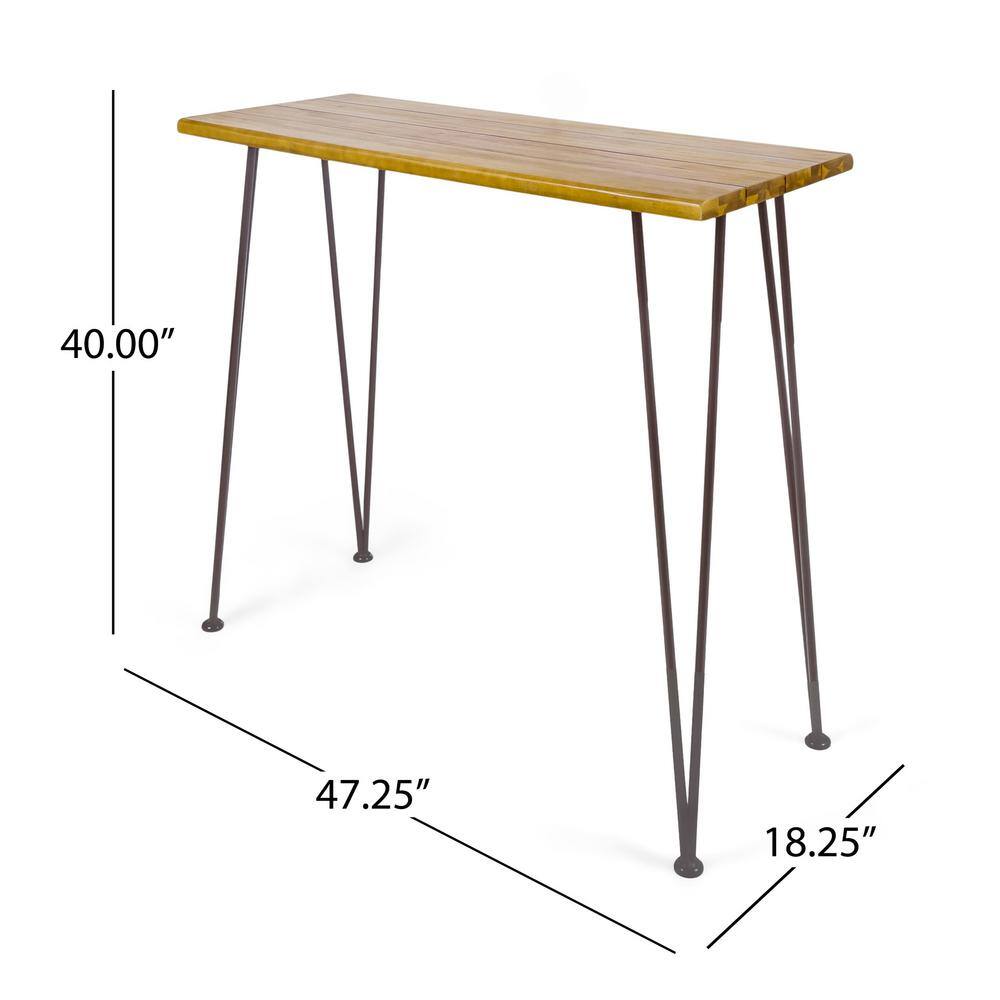Teak and Metal Industrial Outdoor Bar Table