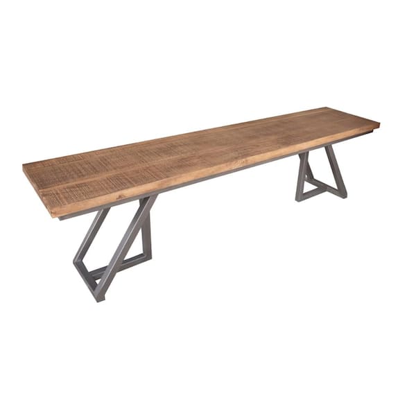 Benjara Gray and Black Backless Dining Bench with Metal Base 70.75 in.