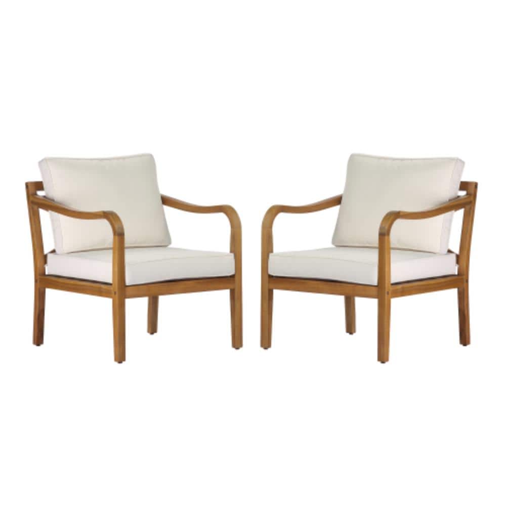 2-Piece Acacia Wood Outdoor Lounge Chair with Beige Cushions, Water Resistant price history on PriceWatchPro