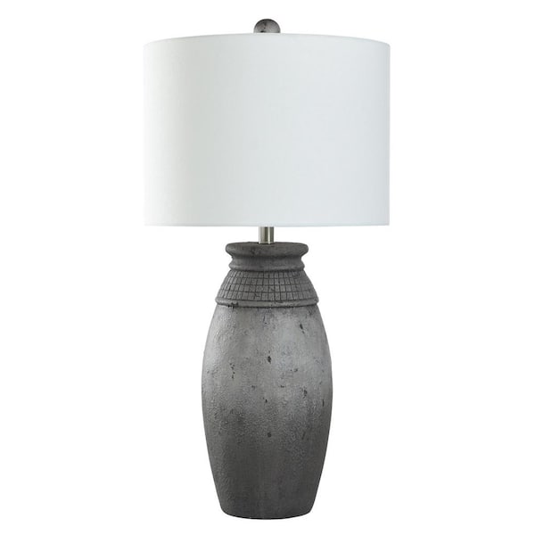 StyleCraft Benjamin 32 in. Natural Gray Table Lamp with White Linen Shade