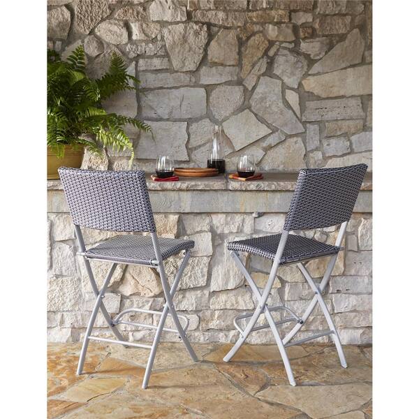 Cosco Delray Transitional Steel Blue & Gray Woven Wicker High Top Folding Patio Bistro (Set of 2)