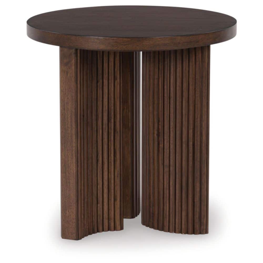 Korestone Dark Brown Round Wood End Table
