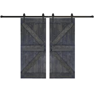 K Series 76 in. x 84 in. Carbon Grey Finished DIY Solid Wood Double Sliding Barn Door with Hardware Kit