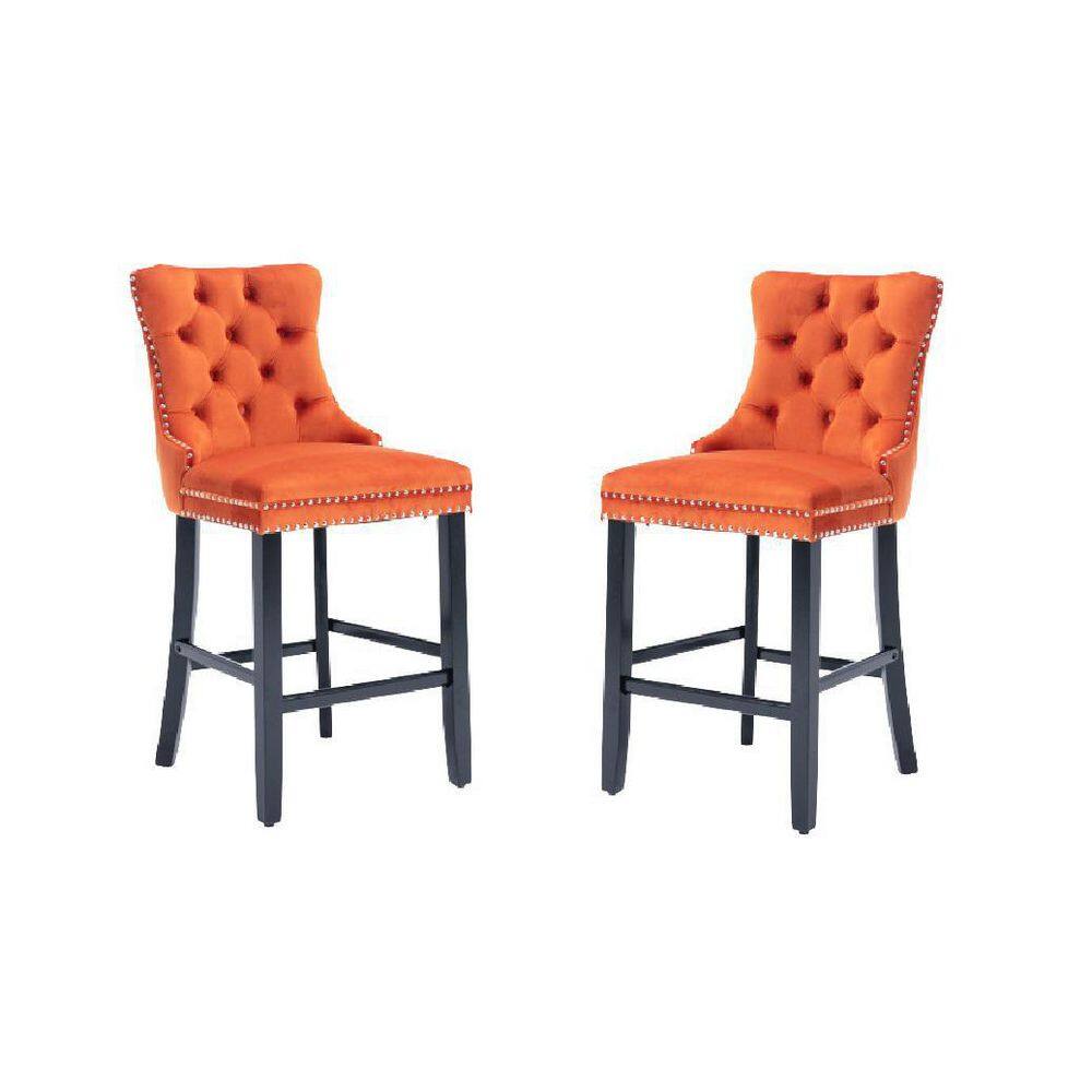 Tatahance 41 in. Orange Tufted High Back Wood Frame Velvet Upholstered