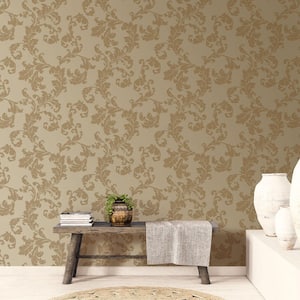 Emporium Collection Dark Gold Acanthus Trail Embossed Metallic Ink Finish Paper Non-Pasted Non-Woven Wallpaper Roll