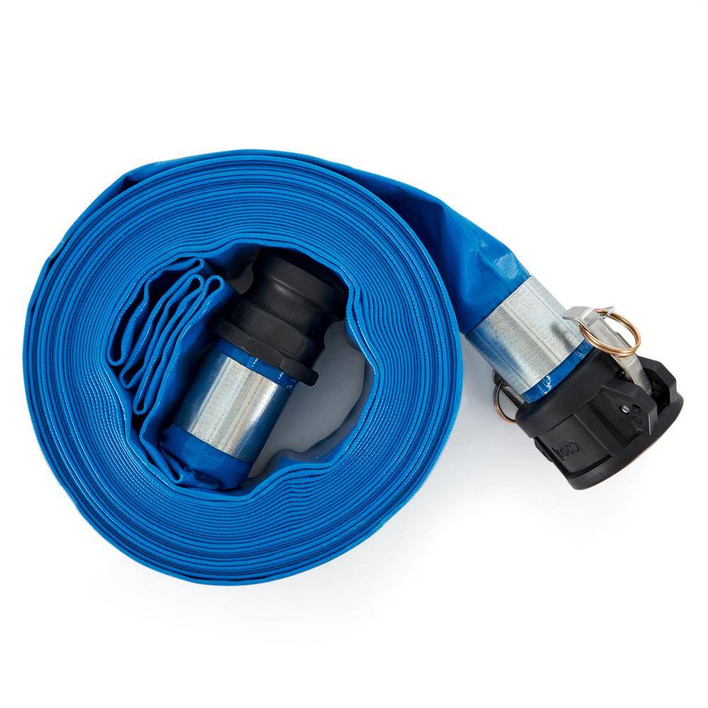 Blue 50-Foot PVC Lay Flat Hose with Polypropylene Cam and Groove Connections, 3-Pack