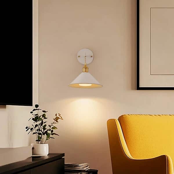 (2-Pack) 8.85 in. 1-Light White Wall Sconce with Bell Shade E26 Base Bulbs Included for Bedroom Hallway Living Room