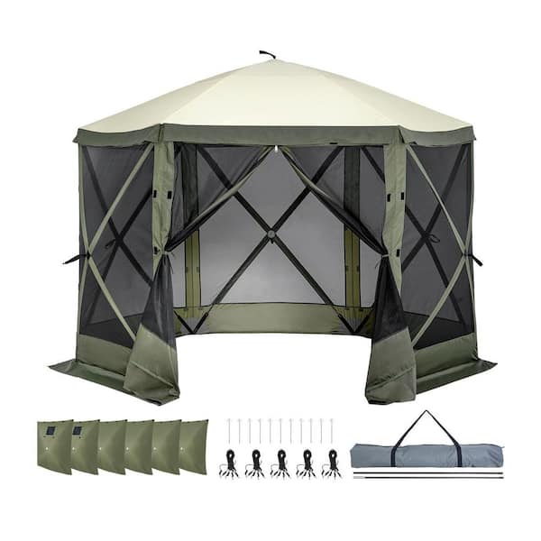 Pop Up Gazebo Tent, 10 x 10 FT. Quick Set Canopy with 6 Privacy Wind Cloths & Mesh Windows, Army Green
