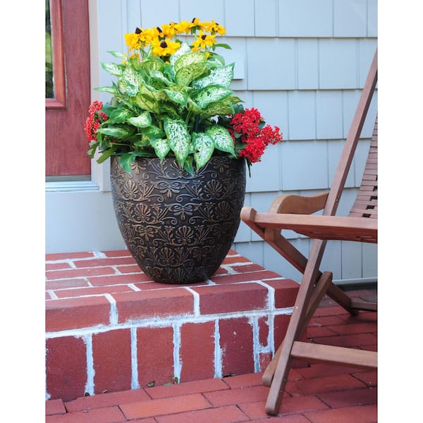 12 in. Aurelia Medium Vintage Bronze Decorative High-Density Resin Planter (12 in. W x 10.43 in. H)