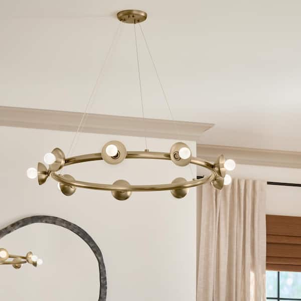 KICHLER Palta 9-Light Champagne Bronze Soft Modern Wagon Wheel Circle Chandelier for Living Room