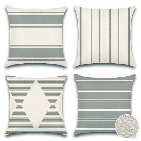 SenQWFa 18 in. x 18 in. Waterproof Modern Geometry Outdoor Gray Throw Pillow Covers with Hidden Zipper (4-Pack)
