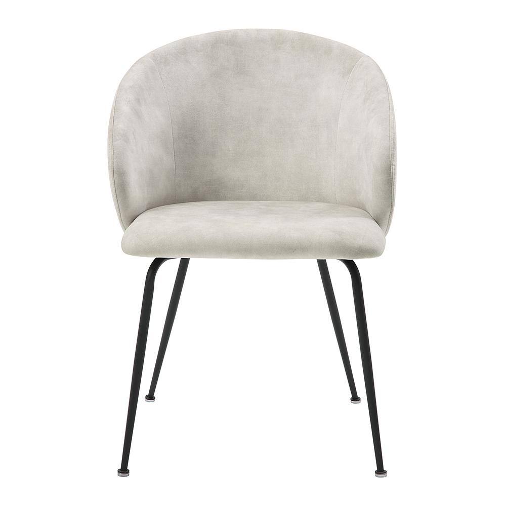 Beige Velvet Upholstered Low Back Side Chair with Metal Legs