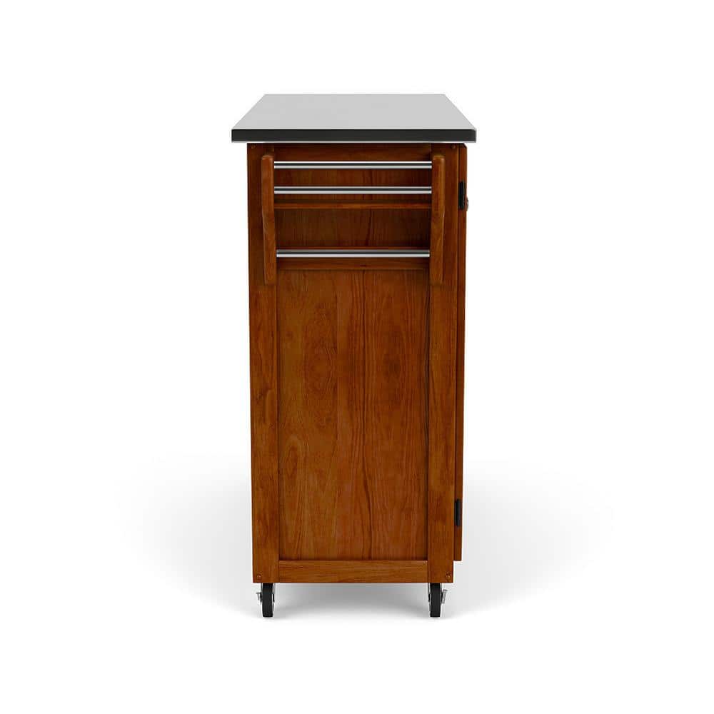 Cherry and Stainless Steel Kitchen Cart with Spice Rack
