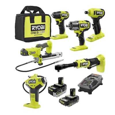 Ryobi ONE+ 18V Cordless 2- Tool Combo Kit with Rotary Tool Station, Dual  Temperature Glue Gun, 2.0 Ah Battery and Charger 