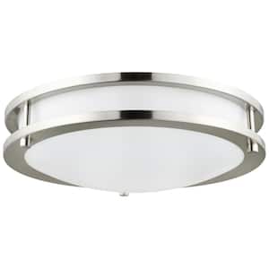 16 in. 1-Light Brushed Nickel Selectable LED CCT Color Tunable Dimmable ENERGY STAR Double Band Flush Mount
