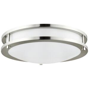 16 in. 1-Light Brushed Nickel Selectable LED CCT Color Tunable Dimmable ENERGY STAR Double Band Flush Mount