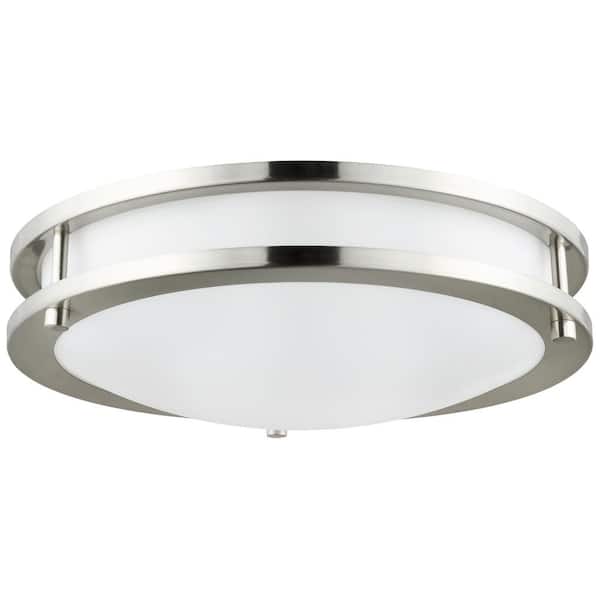 Sunlite 16 in. 1-Light Brushed Nickel Selectable LED CCT Color Tunable Dimmable ENERGY STAR Double Band Flush Mount