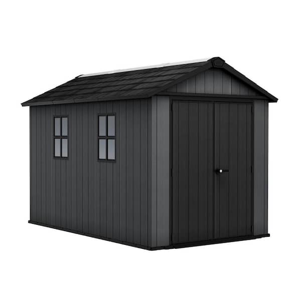 Keter Newton Plus 7.5 ft. W x 11 ft. D Durable Resin Plastic Storage Shed with Floor Graphite 70 sq. ft.