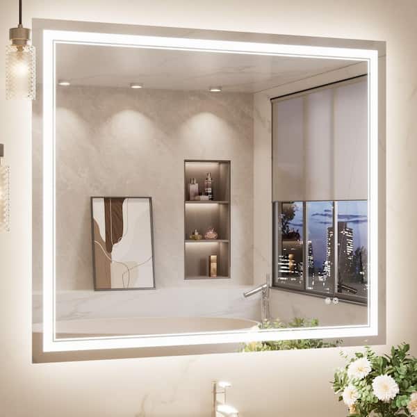 42 in. W x 36 in. H Rectangular Frameless LED Lighted Wall Bathroom Vanity Mirror 3 Colors Dimmable Light and Anti-Fog