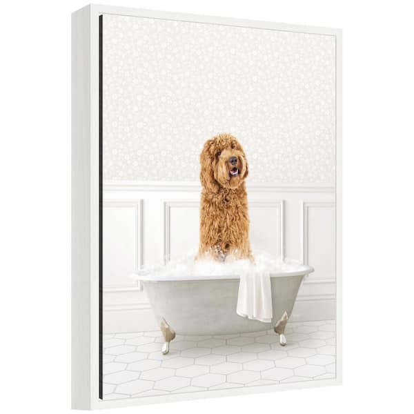 Sylvie "Golden Doodle in White Bathtub" by Amy Peterson Animals Framed Art Print 24 in. x 18 in.