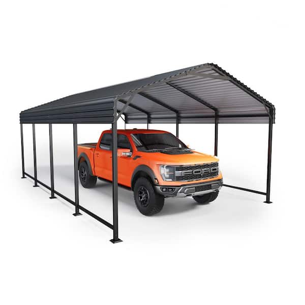 12 ft. W x 20 ft. D Metal Carport Steel Car Canopy and Shelter, Heavy Duty Carport for Cars, Boats, and Tractors, Grey