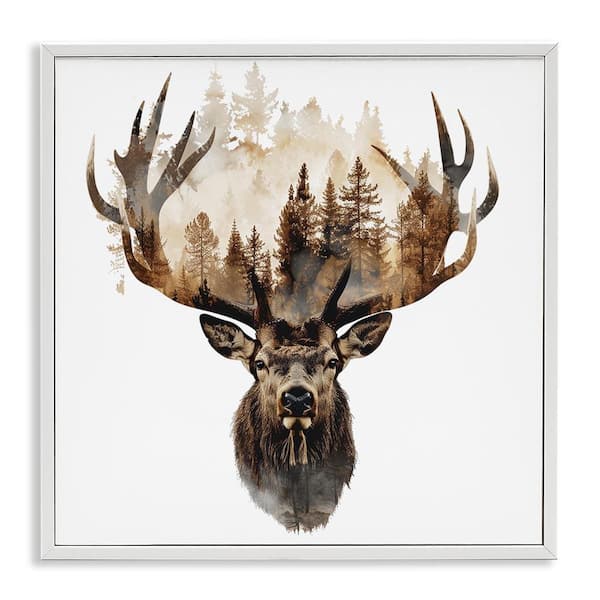 Stupell Industries Deer Forest Silhouette by LSR Design Studio White Framed Animal Giclee Art Print 24 in. x 24 in.