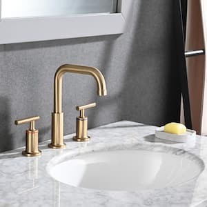 Fiona 8 in. Widespread 2-Handle Bathroom Faucet with Drain Kit Included in Brushed Gold