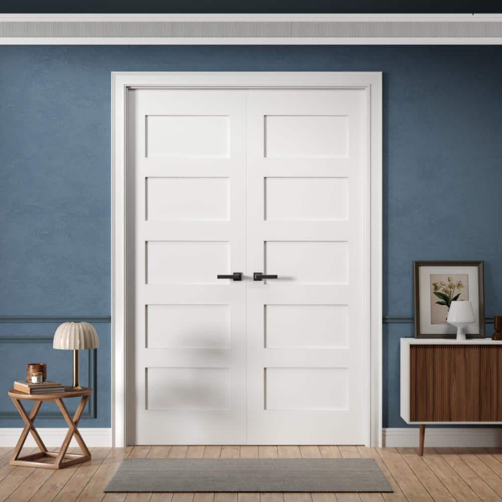 72 in. x 80 in. Ready-to-Prehung Interior Double French Door 5-Panel Shaker Solid Core White Primed with Jamb Kit price history on PriceWatchPro