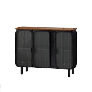 40.94 in. W x 14.37 in. D x 31.69 in. H Black and Brown Linen Cabinet 3-Door Cabinet with Featuring 2-Tier Storage