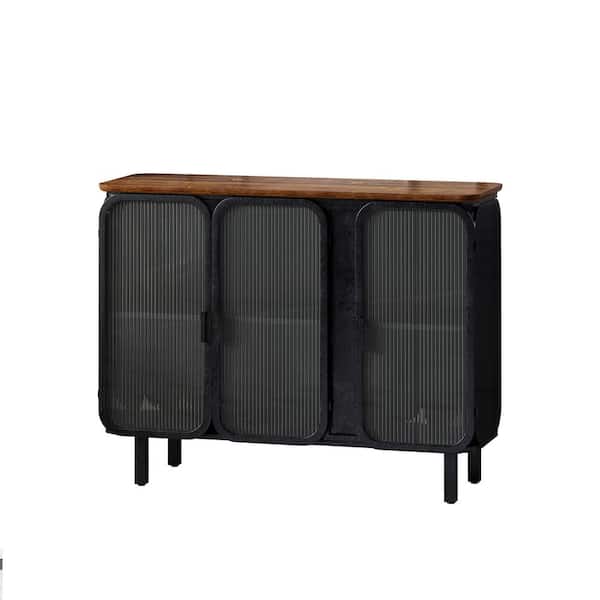 Unbranded 40.94 in. W x 14.37 in. D x 31.69 in. H Black and Brown Linen Cabinet 3-Door Cabinet with Featuring 2-Tier Storage