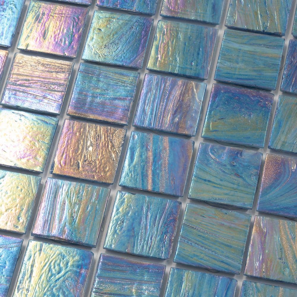 Celestial Midnight Blue Iridescent Glass Mosaic Tile 12" x 12"