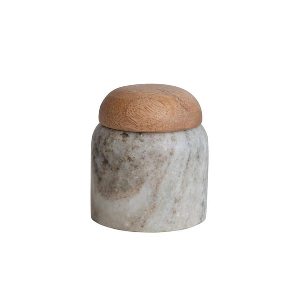 Storied Home Modern Marble Canister with Wood Lid, Natural