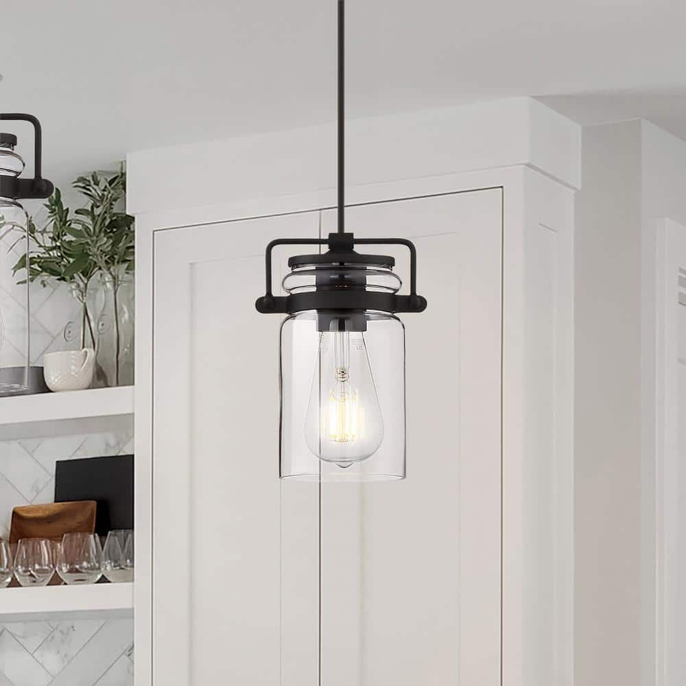 Antebellum Mini Jar Pendant Light in Matte Black with Clear Glass