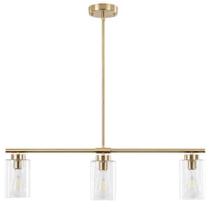 Kimbell 3-Light Gold Linear Island Pendant Light, Kitchen Lighting with Clear Bubbles Glass Shades, No Bulbs Included