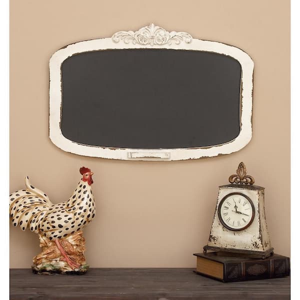 Litton Lane Wood Cream Carved Top Sign Wall Decor with Chalkboard