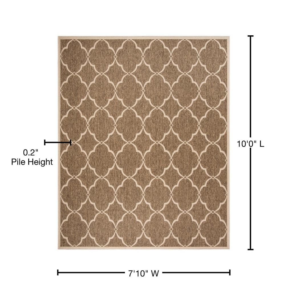Beige and Cream Geometric 8' x 10' Indoor/Outdoor Synthetic Rug