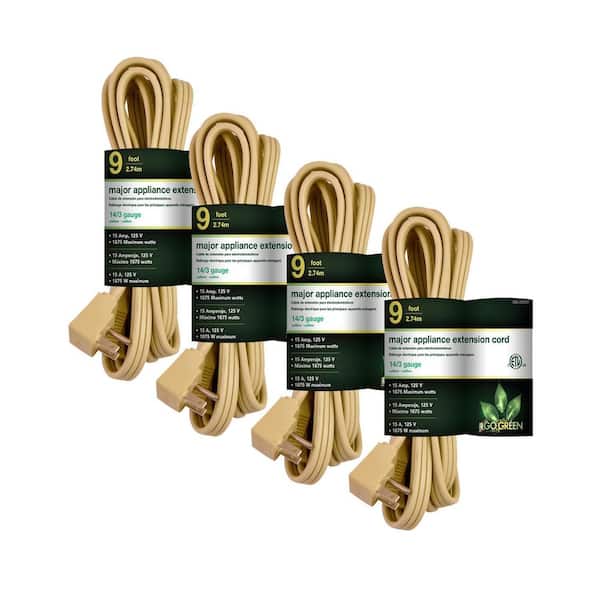 GoGreen Power (G-25609-4) 9 ft. 14/3 Indoor Appliance Extension Cord, Beige, 4 PACK