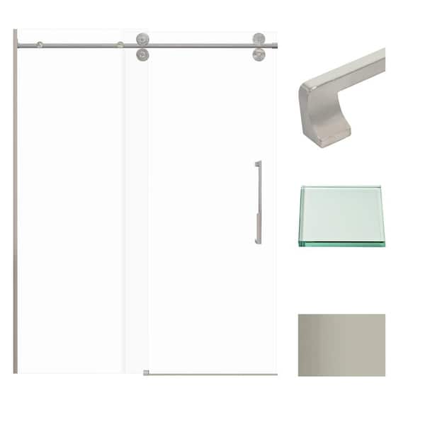 Transolid Teegan 59 in. W x 80 in. H Sliding Semi Frameless Shower Door with Fixed Panel in Brushed Stainless with Clear Glass