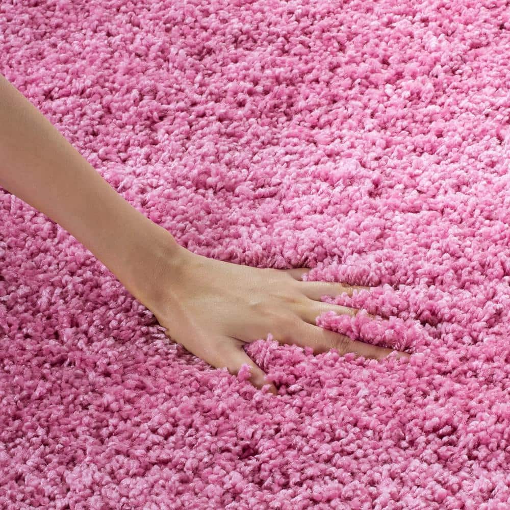Pink Hand-Knotted Synthetic Shag Area Rug