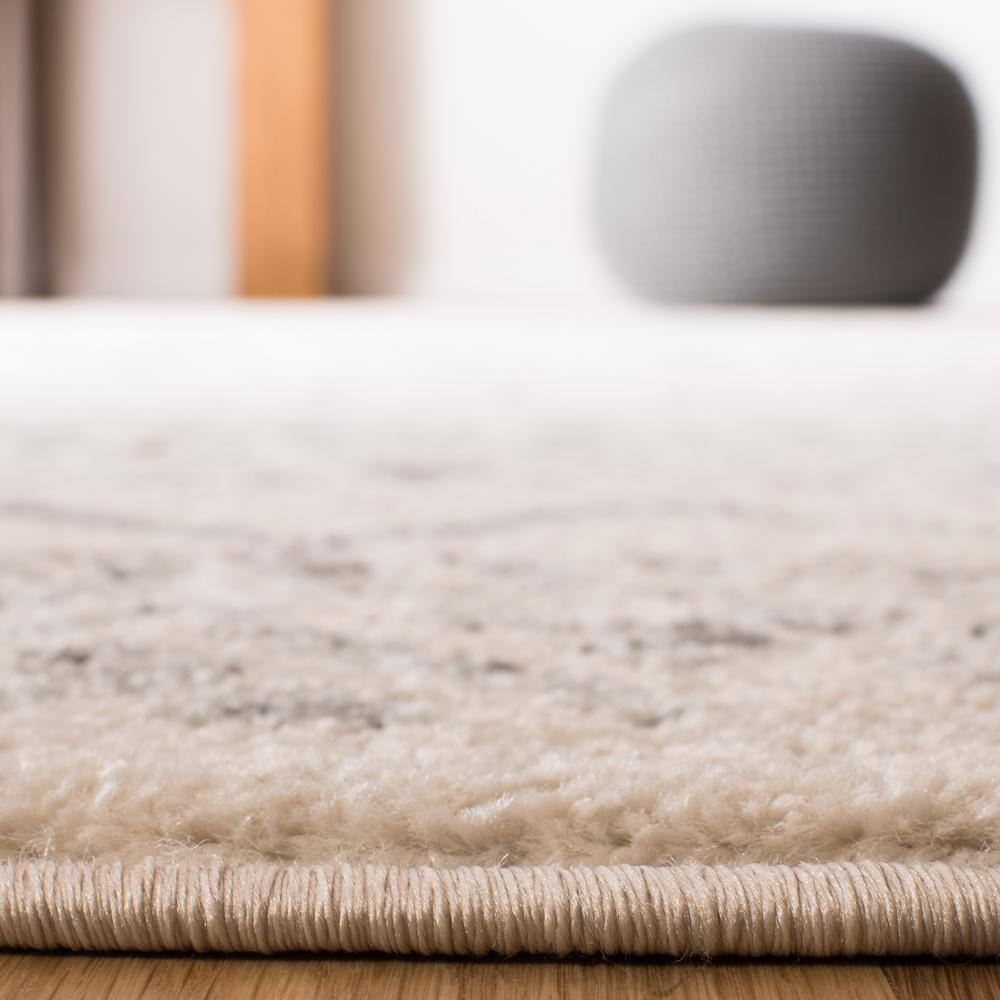 Ivory Grey Hand-Knotted Synthetic Rectangular Rug - Easy Care 5'3" x 7'6"
