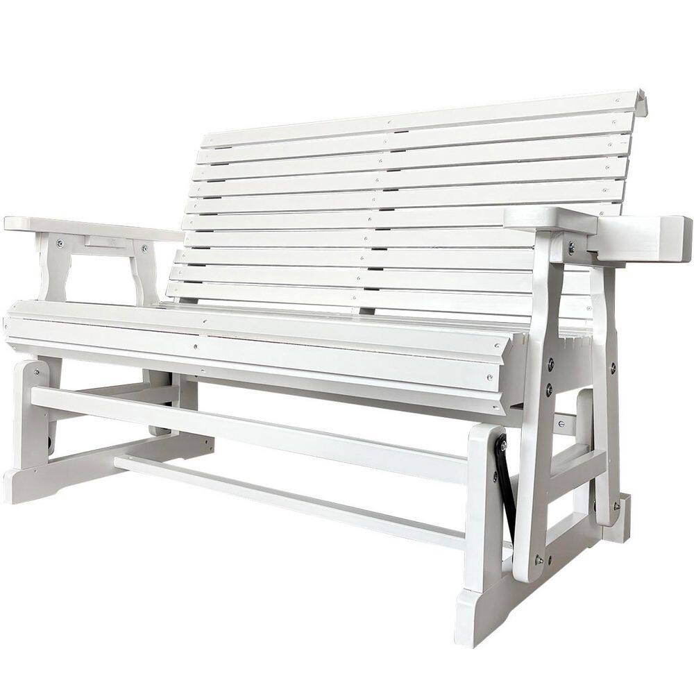 60.2 in. 2-Person White Wood Outdoor Glider with Cup Holders, High Back and Deep Contour Seat, Heavy Duty 800 lbs. price history on PriceWatchPro